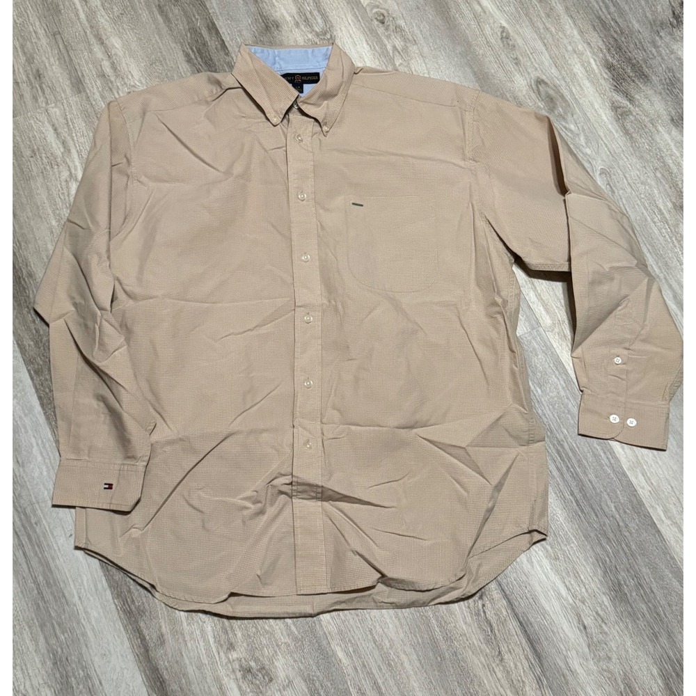 Vintage‎ Tommy Hilfiger Shirt Long Sleeve Y2K Men Large Beige Stretch Button Up